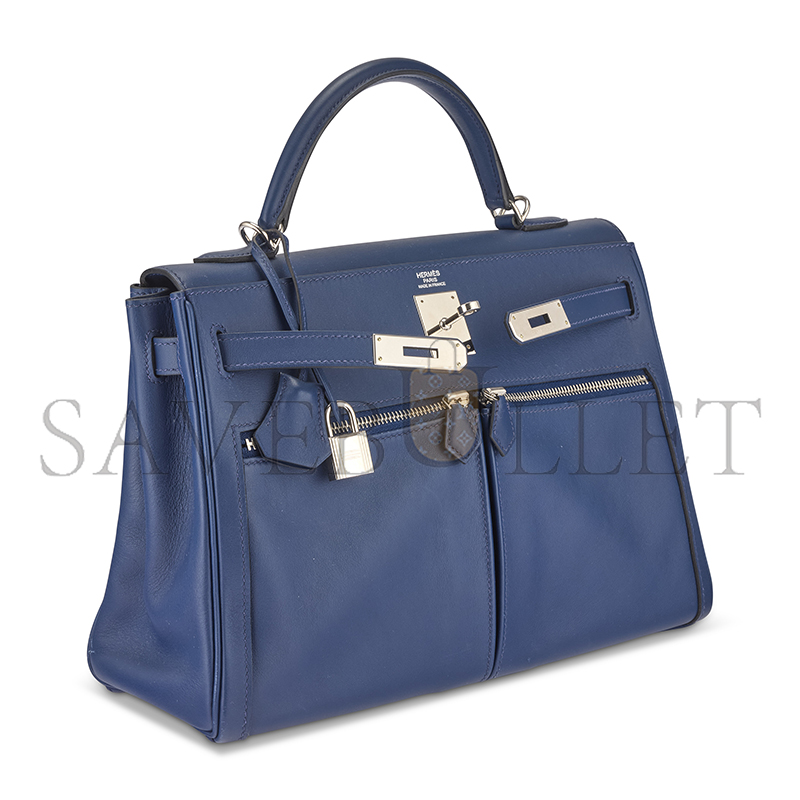 H**mes MASTER A BLEU DE MALTE SWIFT LEATHER KELLY LAKIS 32 WITH PALLADIUM HARDWARE (32*23*10cm)